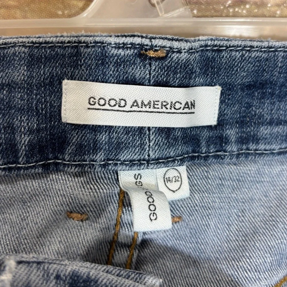 Good American Good Legs Ripped Crop Skinny Jeans 14 32 High Rise Destroy Blue187